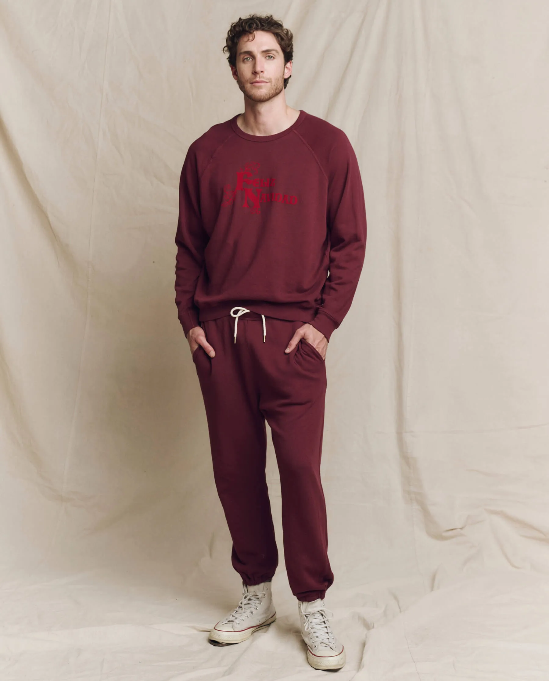 The Men's College Sweatshirt. Graphic -- Mulled Wine with Feliz Navidad Graphic