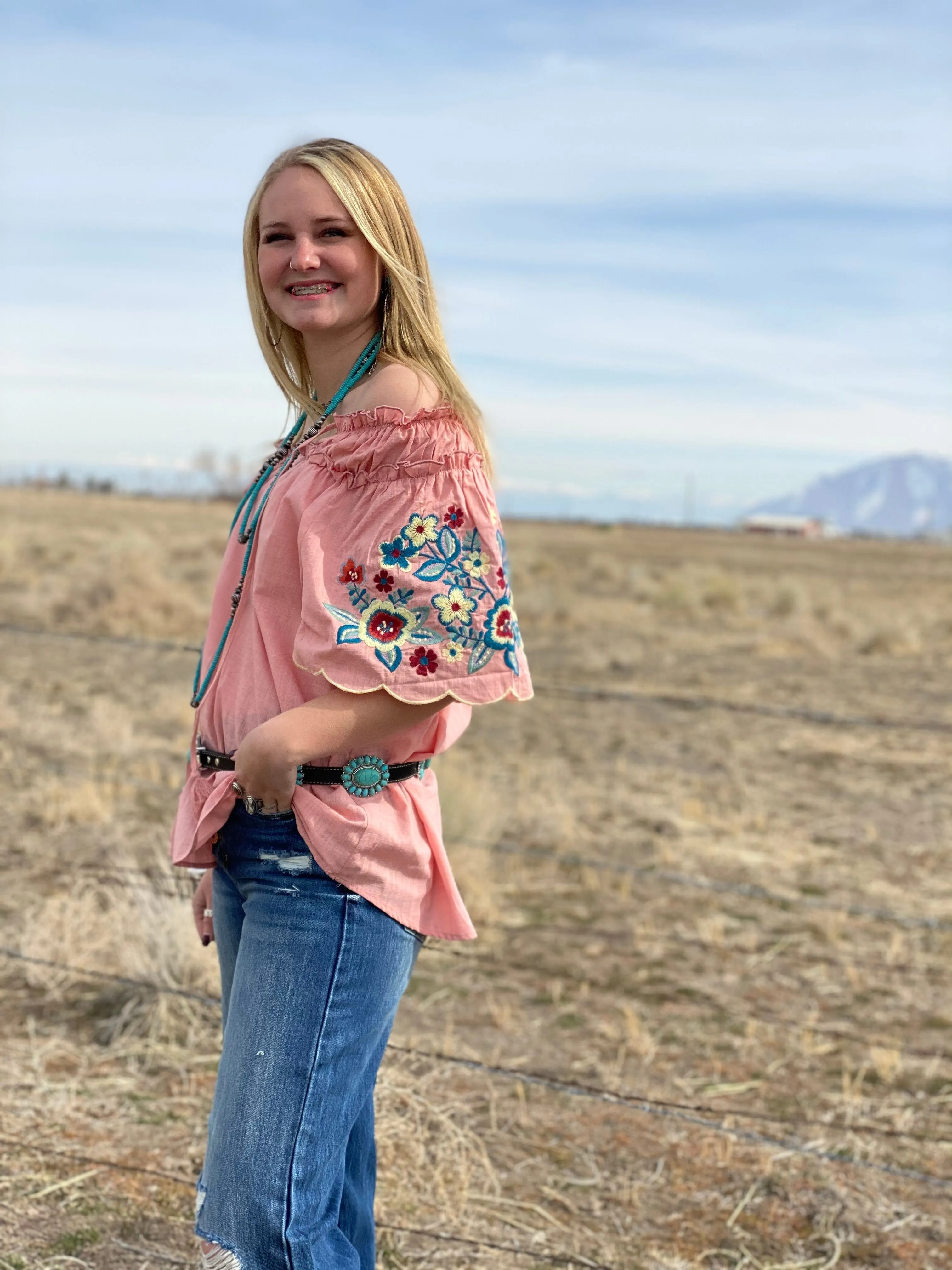 The Peachy Senorita Embroidered Top