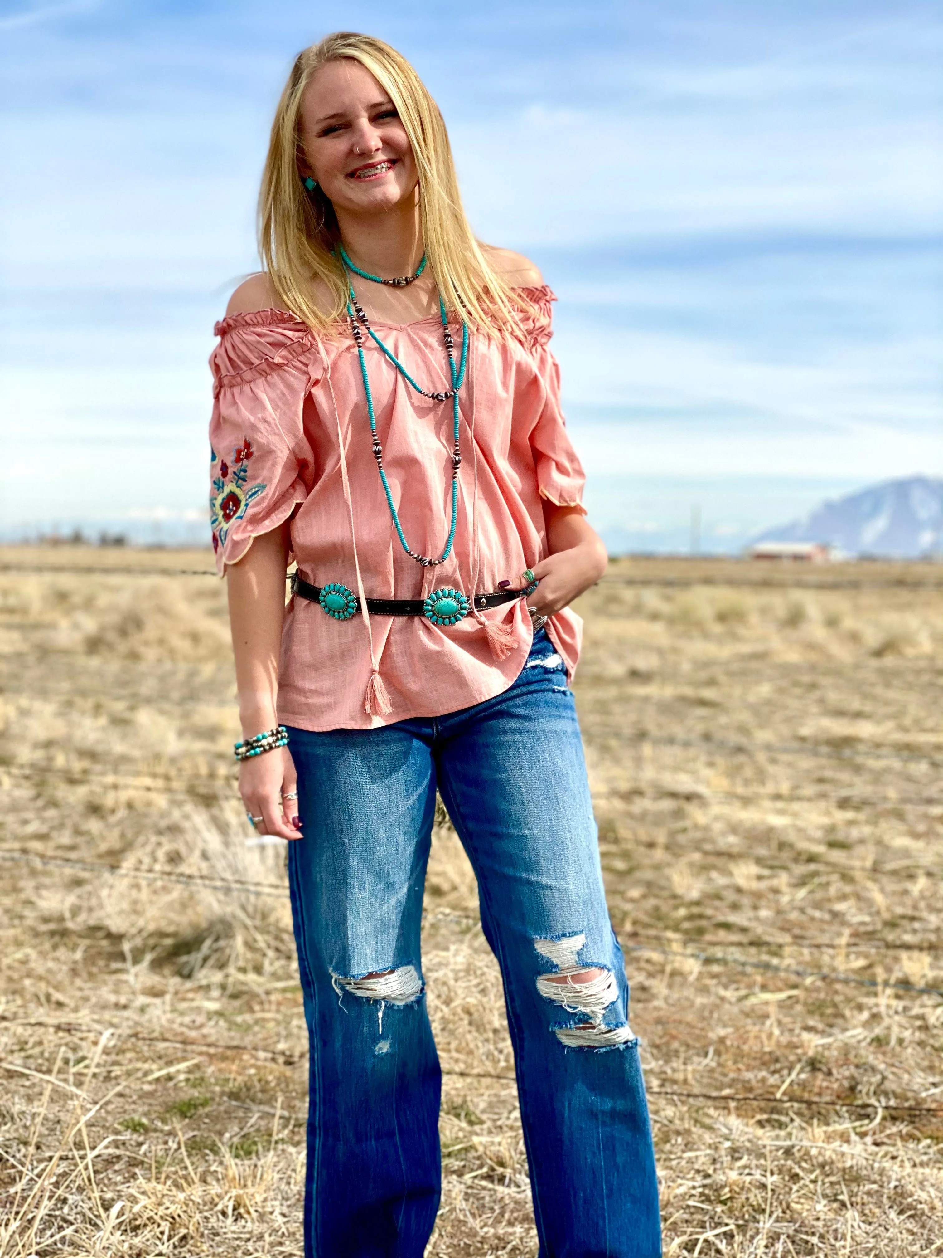 The Peachy Senorita Embroidered Top