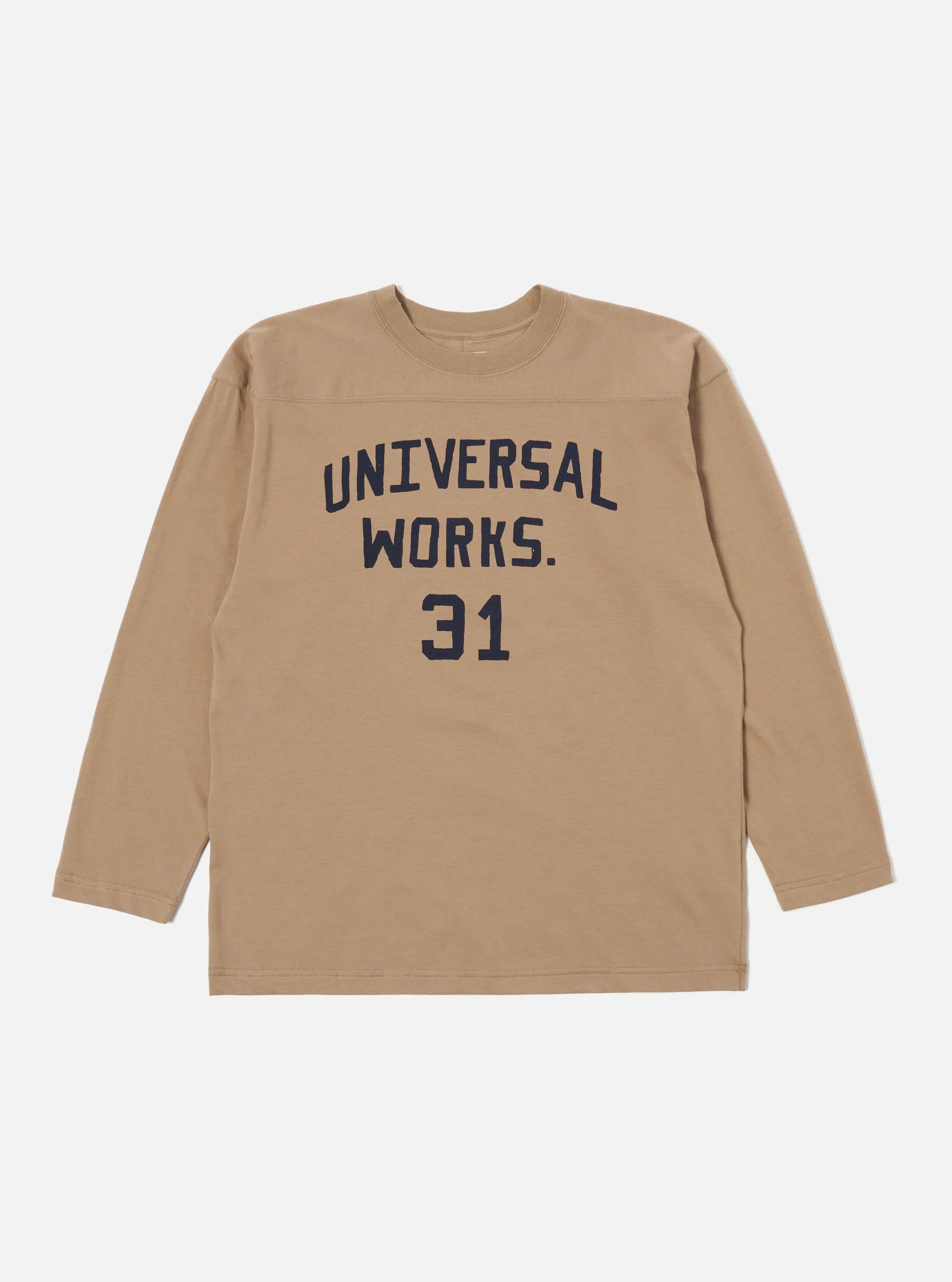 Universal Works Football T Shirt in Sand Single Jersey UW31