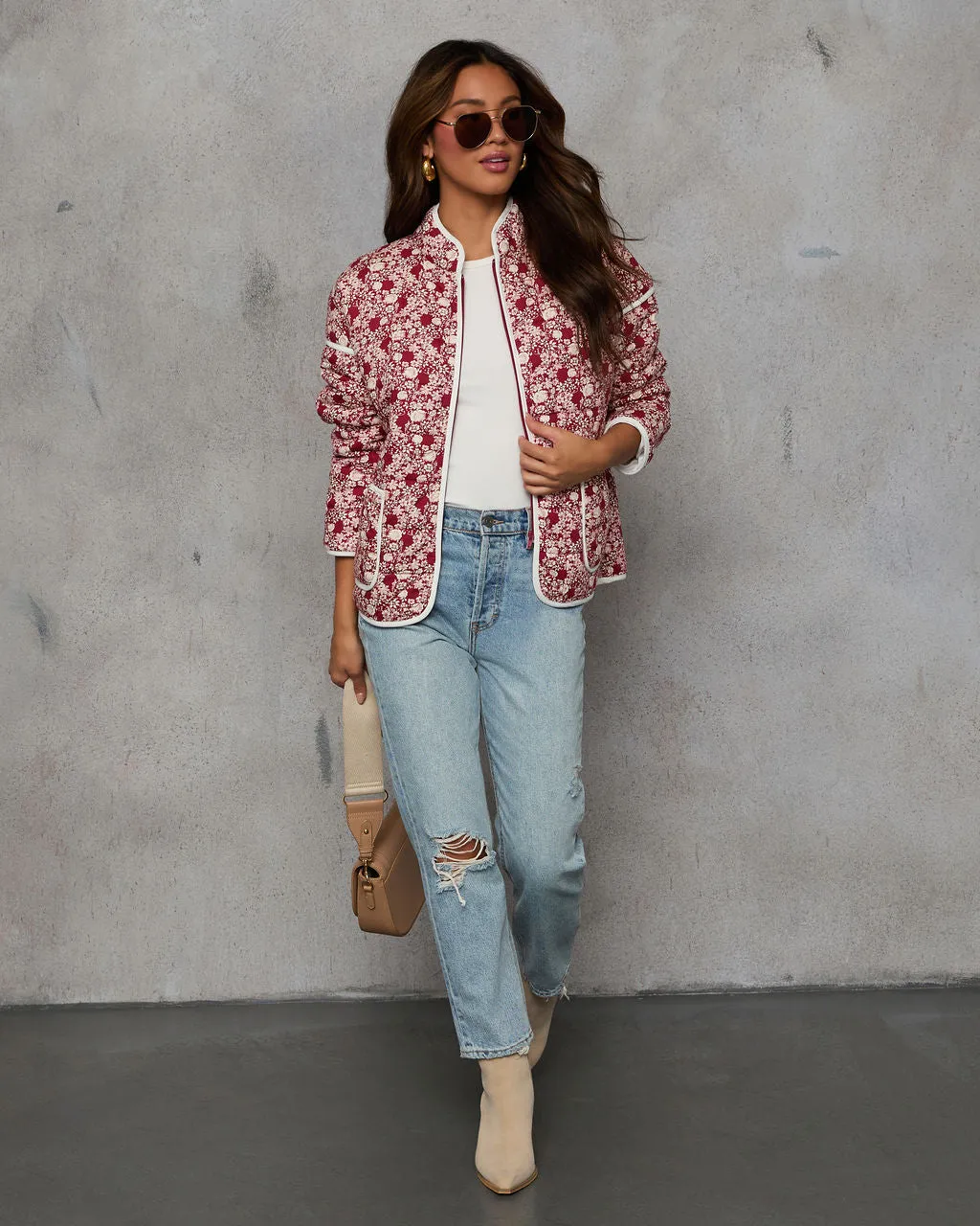 Warm Rose Quilted Zip Up Jacket