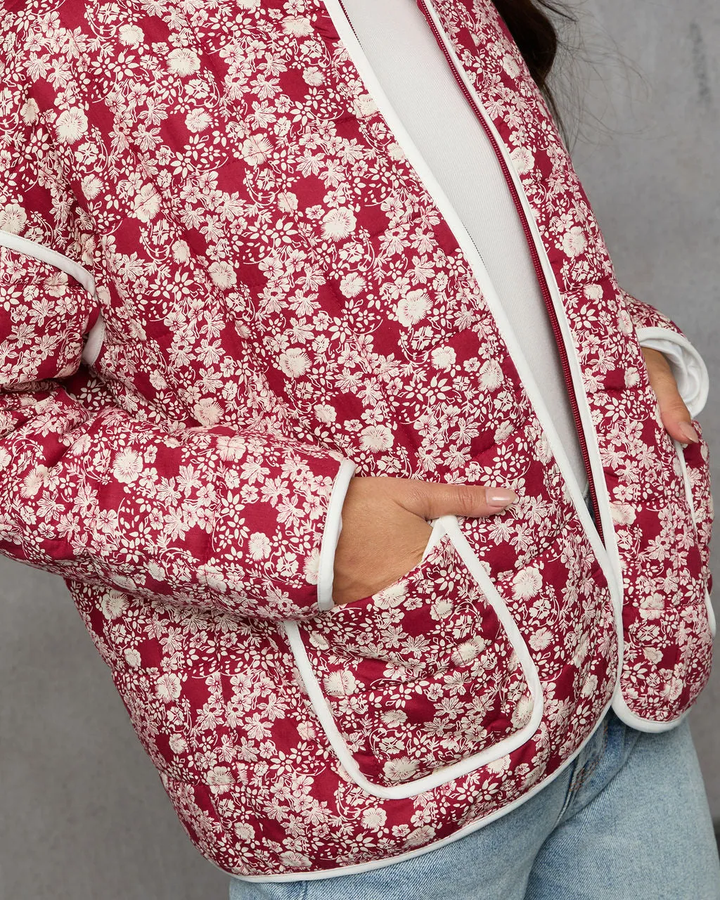 Warm Rose Quilted Zip Up Jacket