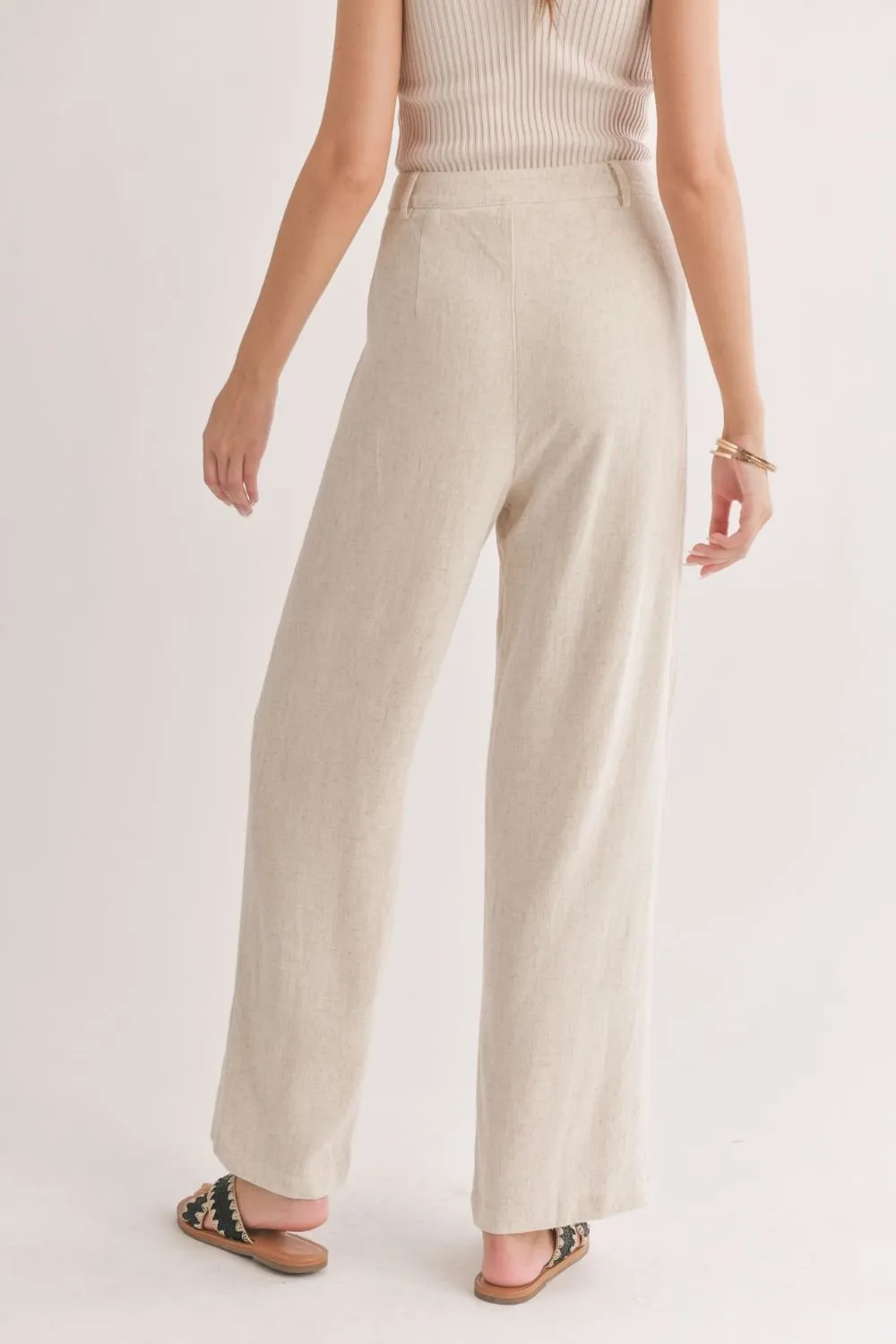 Women's Linen Blend Pleated Trouser Pants | Oatmeal