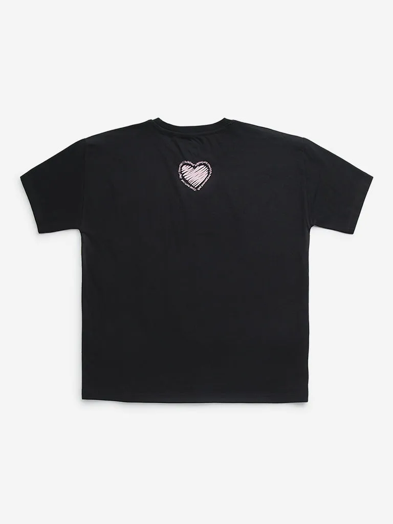 Y&F Kids Black Cityscape Design Cotton T-Shirt