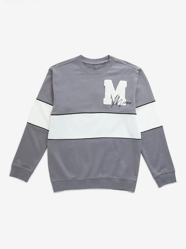 Y&F Kids Grey Colour-Blocked Design Sweatshirt