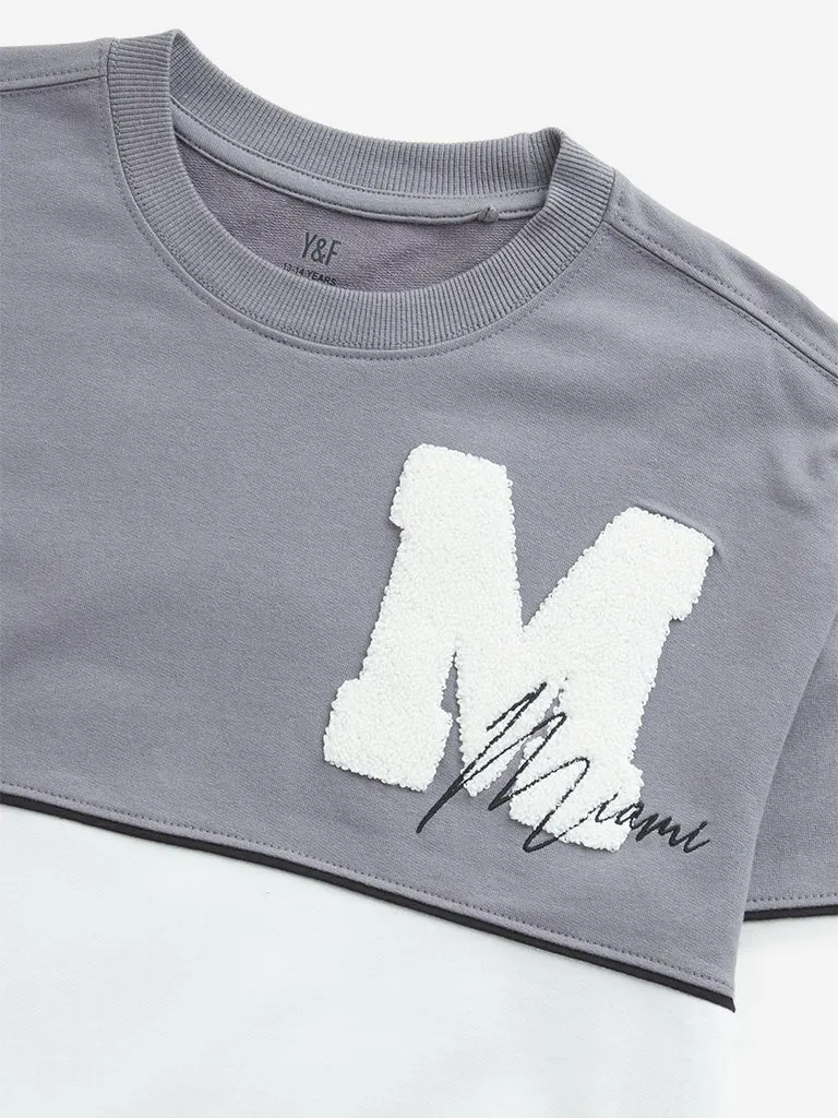 Y&F Kids Grey Colour-Blocked Design Sweatshirt