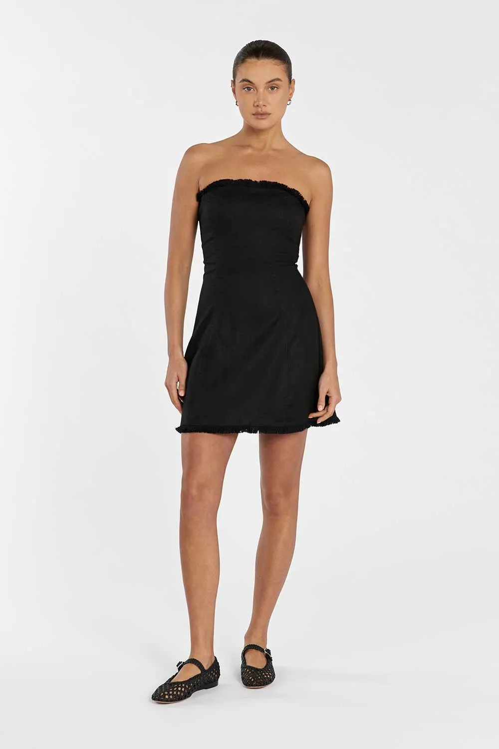 ZAHARA BLACK FRINGED MINI DRESS